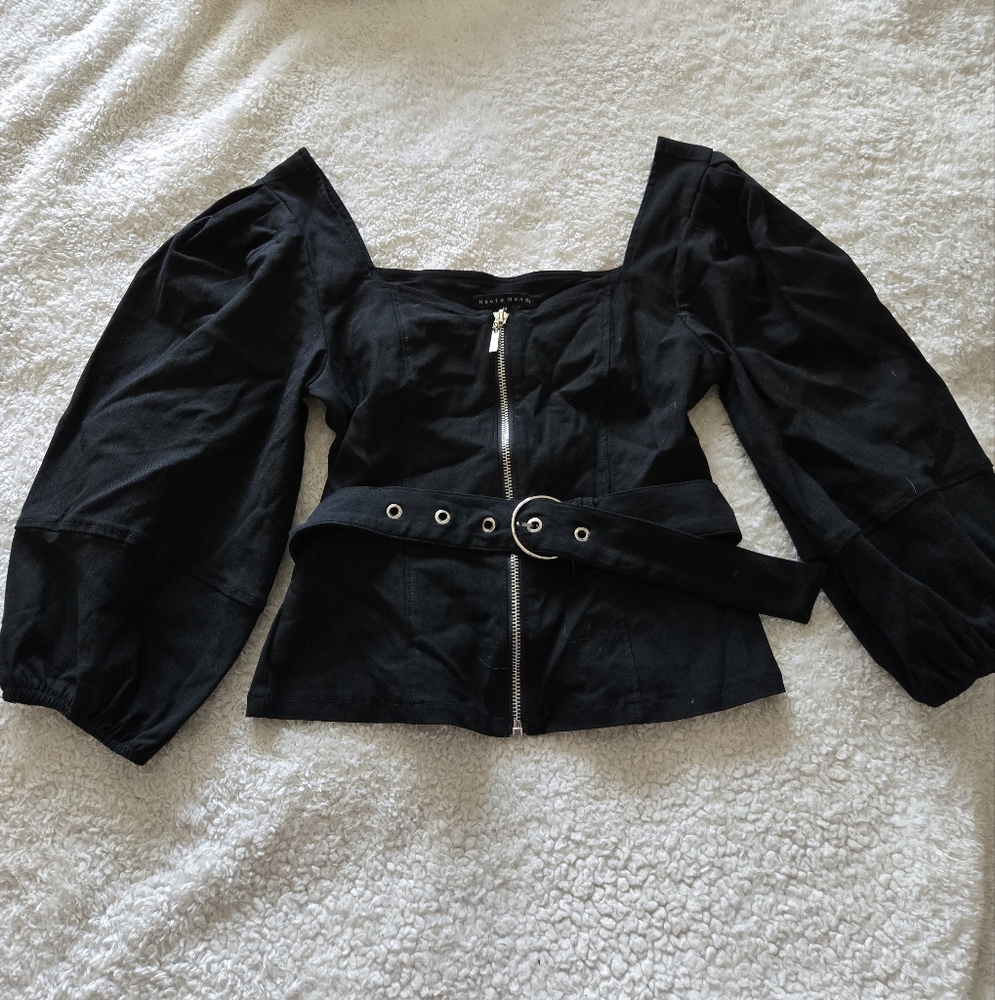 Black Cropped Top with Belt